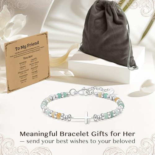 Christian Inspirational Bracelet Gifts for Women: Baptism Graduation Easter Christmas Day Gifts for Daughter Sister in Christ Friend Niece Bestie - Healing Natural Stone Religious Cross Bracelet 6