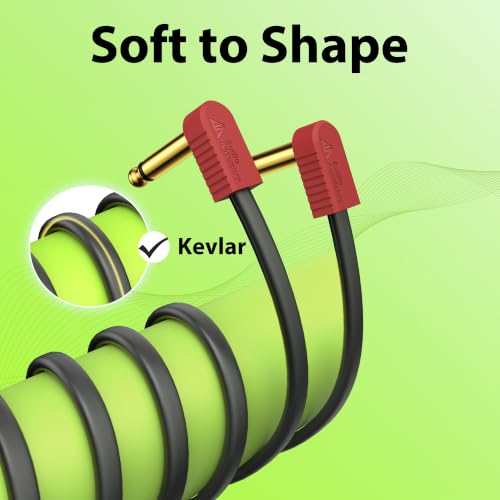 Image of AA AUDIO ACCESSORY Kevlar Reinforced Guitar Patch Cables 12 Inch 2-Pack, Built-to-Last, Noiseless Quad-Layer Shielded, Gold-Plated Flat Ribbon Guitar Pedal Cables 1ft for EBS Flat Patch Cable 12 Inch
