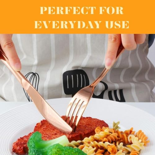 Image of Stainless Steel Fork, Foke Spoon Set, Mirror Polished & Dishwasher Safe, Ergonomic Handle Chammach Set Perfect for Home, Hotel, Restaurant & More (12 Pcs Big Fork, Rose Gold)