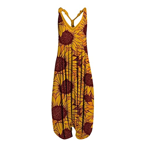 OIOLOYJM Summer Plus Size Boho Overalls for Women 2025 Fashion Jumpsuits Loose Fit Rompers Floral Printed Baggy Harem Pants