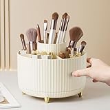 360 Degree Rotating Makeup Brush Holder Organizer Detachable Design 5 Slot Make up Brushes Cup for Cosmetics and Pencil Pen Organizer for Desk Makeup Organizer Skincare Storage for Vanity（Cream）