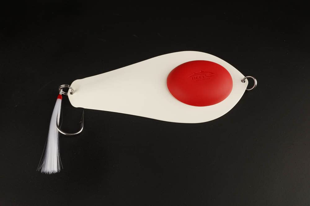 Bunker Spoon, Medium, Bone, 32 Ounce Keel, 32 Ounce Red Silicone, with White Hair