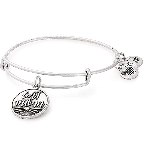 Alex and Ani Expandable Wire Bangle Bracelet for Women, Dog or Cat Mom Charm, Rafaelian Finish, 2 to 3.5 in