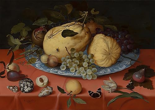 Impression Peinture Huile Balthasar Van Der Ast Toile Nature Morte Fruits Coquillages Bureau 60x90