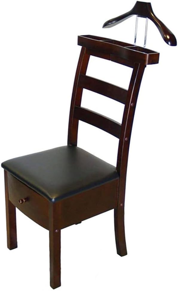 Clothing Valet Rack Suit Stand Wooden Chair Valet with Drawer Hanger Trouser Bar and Tie & Belt Bar Wardrobe Suit Valet Stand Organizer Dark Walnut, Brown-48.2x60.9x109.2cm