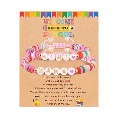Image of First Day of School Gift Kindergarten Prek Bracelet Mommy and Me Bracelets Back to School Gifts Adjustable Cross Bracelets for Kids Girls Boys Jewelry Gift