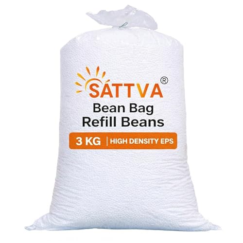 Image of SATTVA Bean Bag Refill Pack 3 KG for Bean Bag, Sofa, Pouffes | High Density Beans Fillers for Bean Bags | (White) (Sold only for Bean Bag Refilling Purposes, not to be Used Loose in Any Other Form)