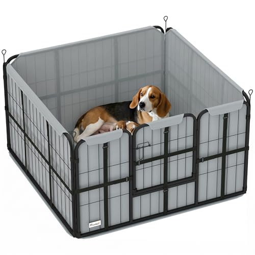 PawHut Whelping Box for Dogs and Puppies 4 Panel Whelping Pen with Washable Whelping Pad Wind-Resistant Cloth Lockable Door Dog Playpen for Small and Medium Breeds 102 x 102 x 60cm