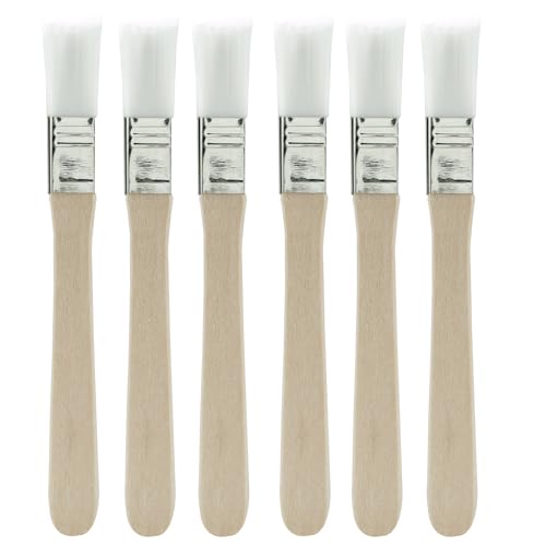 Hitefu 0.5 Inch Width Flat Paint Brushes, White Nylon Bristle with Wood Handle, Painting Tool for Oil Canvas Watercolor Gesso Wall Door Cabinets Furniture Fences (6 Packs)