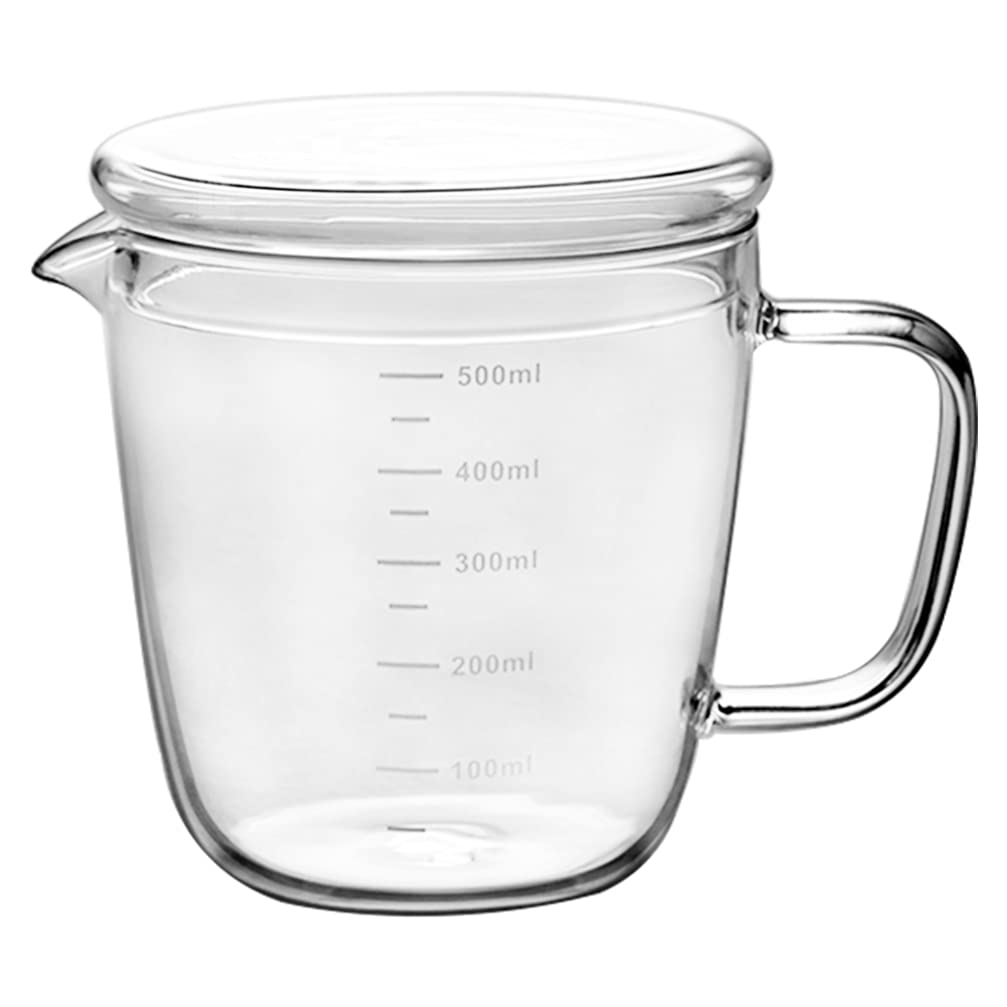 Tomaibaby Messbecher Milchkännchen Milchkanne 500ml Sahnekanne Sauciere Glaskanne Glas Hitzebeständig Messkanne mit Deckel Fett- Trenn- Kanne für Eier Milch Sahne Sauce Kaffee