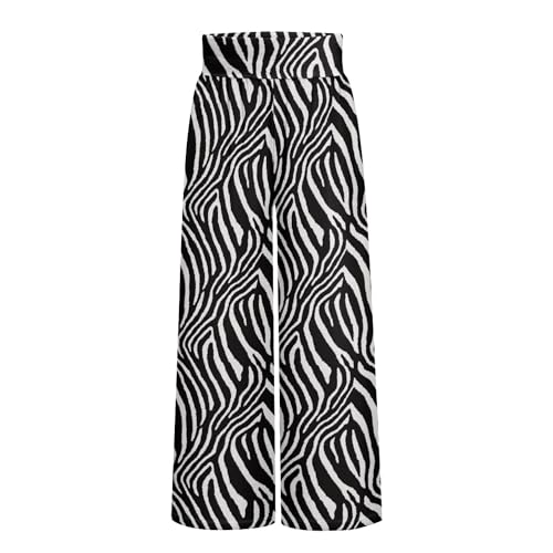 Image of Cumagical Womens Wide Leg Pants Zebra Print High Waist Loose Palazzo Pants Summer Casual Pockets Fashion Black White Wide Leg Trousers for Women