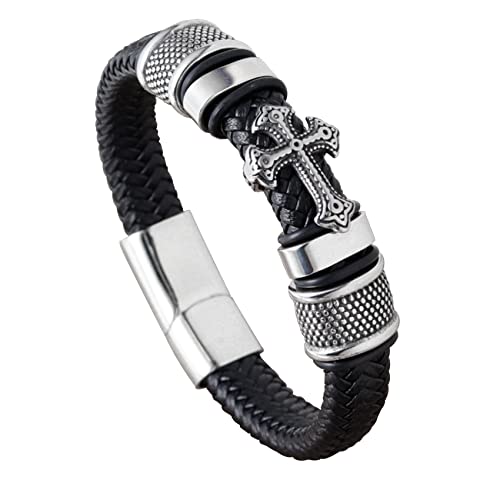 Totenkopf Herren Edelstahl Lederarmband Armband Manschettenarmband Armband Magnetverschluss 8,27 Zoll (21 cm) Cover