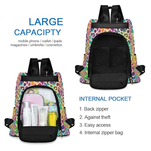 Sac à dos antivol léopard arc-en-ciel avec pompon pour femme - 5
