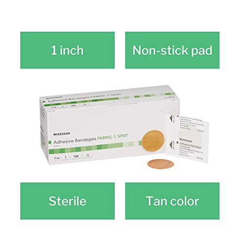 Mckesson Adhesive Bandages, Sterile, Fabric Spot, 1 In, 100 Count, 1 Pack #TOP12