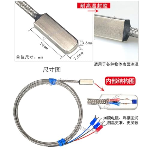 Sensor PT100 tipo K de alta temperatura con superficie adhesiva y 1m 2