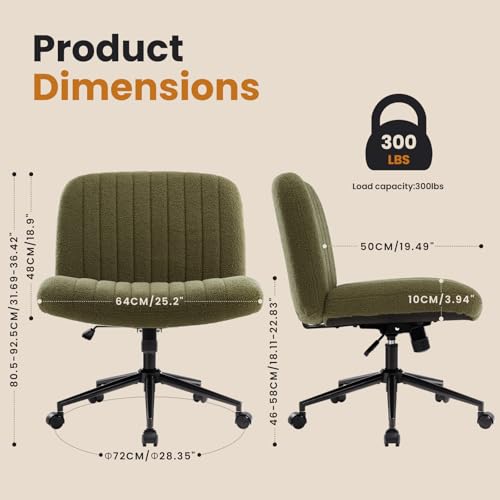 Image of IWMH Criss Cross Chair Cross Legged Office Chair with Wheels Armless Wide Seat Desk Chairs Height Adjustable Computer Task Chairs Swivel Vanity Chair for Home Office Bedroom Make Up Small Space Green