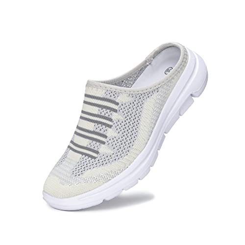 Davinteen Women's Breathable Walking Mules Shoes - Lightweight Garden Clogs Casual Mesh Sneakers Open Back Slip-On House Shoes (2201-White-39) #TOP1