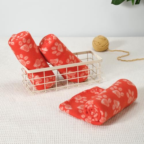 CAI TENG 3 Pack Pet Blankets for Small Dogs Dog Blanket Cat 21x30 Inch Soft Pet Fleece Blanket Warm Puppy Essentials for Bed Cute Paw Printed Throw Dog Red by CAI TENG - Used condition - Image 3