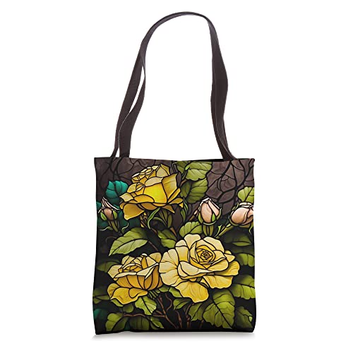Bolso tote con diseño de vidrieras amarillas y rosas miniatura 1
