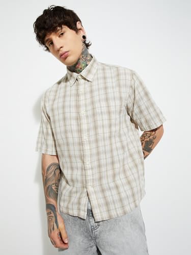 Image of Max URB N Men Half Sleeves Checked Slim Fit Cotton Shirt