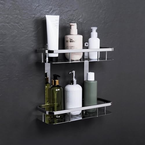 Image of ARQUIN Bathroom Shelf 5x12 Inch Double Layer Shelf for Wall Bathroom | Bathroom Organiser Shelf | Bathroom Accessories Set | Storage Racks & Shelves for Kitchen | Storage Organiser for Kitchen