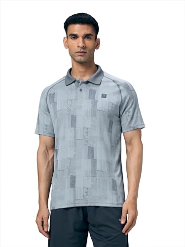 Image of TECHNOSPORT Men's Slim Fit Printed Half Sleeve Polo T-Shirt with Matpiq for Casual & Regular Use