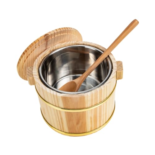 LALAFINA 木製寿司飯バケツ 蓋付き 大容量和食器 寿司やご飯盛り付け用 食品保存に適した頑丈な木製容器 和料理対応 食洗可能で清潔維持簡単