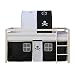 Produktbild Homestyle4u 1558, Kinderbett 90x200 Weiß Schwarz Hochbett mit Treppe Vorhang Pirat Tunnel Bettgestell Holz Kiefer Kinderzimmer
