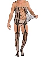 Eagerlove Sexy Bodystocking Herren Overalls Fishnet Catsuit Schwarz-Stil-6 – Ansicht 1