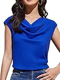 Milumia Women's Elegant Cowl Neck Sleeveless Tee Shirts Solid Work Blouse Tops Royal Blue Large