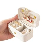 Linsiter Mini joyero organizador con ranuras para anillos extraíbles, estuche de almacenamiento de joyas de piel sintética, tamaño de viaje para mujeres y niñas, collares, anillos, pulseras, aretes