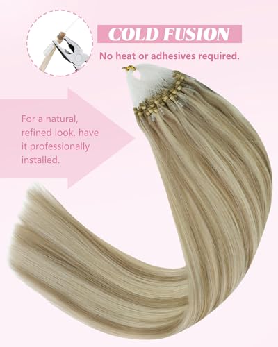 Image of YoungSee Micro Loop Hair Extensions Real Human Hair Blonde Bead Hair Extensions Human Hair Highlight Blonde and Ash Blond Micro Hair Extension 22In Soft Hair Extension for Photo Shoots 50s 57g