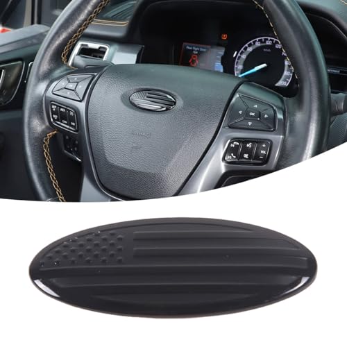 Insignia de Volante para Ford Ranger/Mondeo/Focus/Escort/Edge - Chapado en Aluminio 3D con Bandera USA (Estrellas y Rayas) - 1 Pieza - Decoración Premium para Automóvil