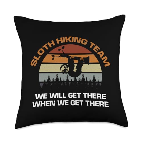Victory Thru Vision Sloth Hiking Team We Will Get There Throw Pillow, 18x18, Multicolor