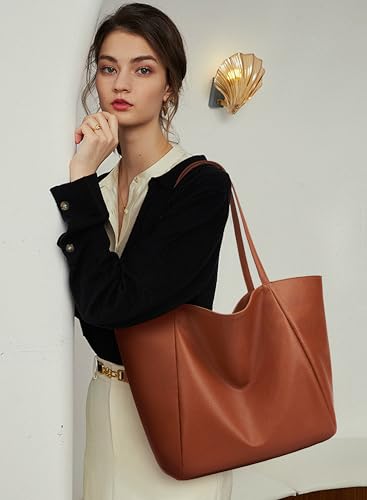 Image of KALIDI Large Tote Bag Vegan Leather Casual Zipper Work Bag Weekender Hobo for Women 16L Oversize Shoulder Travel Purse