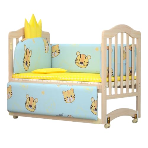 Amecke フェンス ベビーフェンス 堅固さ 耐久性 組み立て簡単 木製 ベビーベッド キャスター付き 3段高さ調節 多機能 ベビーサークル 付き 新生児 から 折り畳み 可能 ハイタイプ 転落防止 出産祝い (ベッド+蚊帳+5点セット(虎の頭と虎の脳)