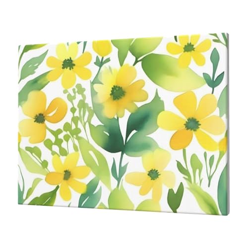 Peinture murale fleur jaune 30x40cm pour egayer un mur blanc et triste