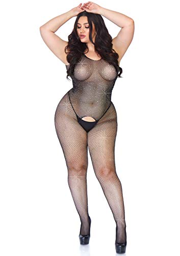 Bodystocking r&eacute;sille extensible taille plus galbant aux strass - 2
