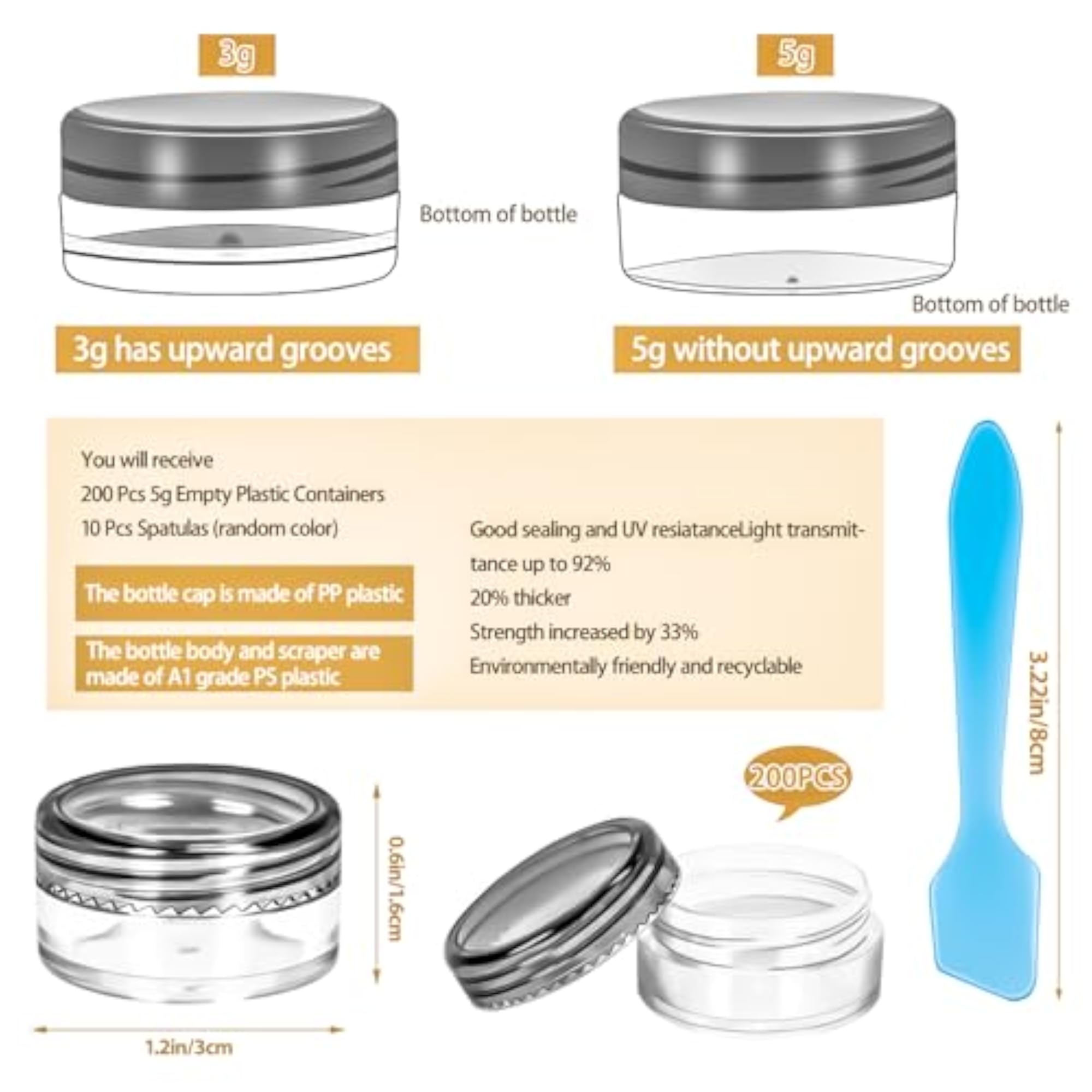 200 Pack 5g Plastic Jars with Lids, Clear Cosmetic Containers