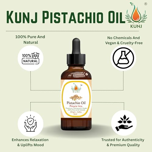 Image of KUNJ Pistachio Oil (Pistacia vera) 30ML - 100% Pure & Natural, Cold Pressed - Therapeutic Grade Oil for Skin Nourishment, Hair Strengthening & Moisturizing