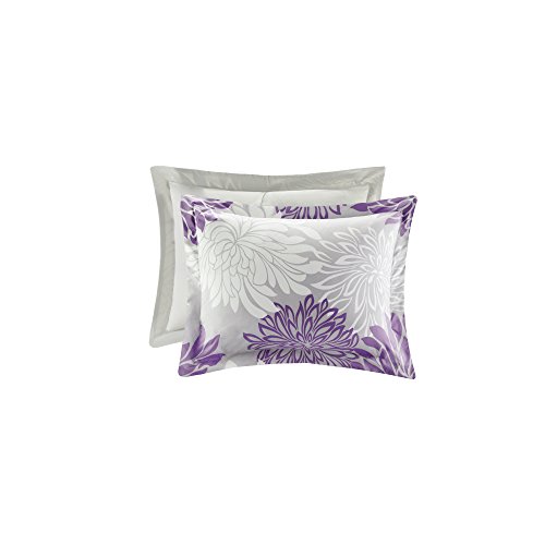 Comfort Spaces - Cs10-0024 Enya 5 Piece Comforter Set Ultra Soft Hypoallergenic Microfiber Floral Print Bedding, King, Purple/Grey #TOP4