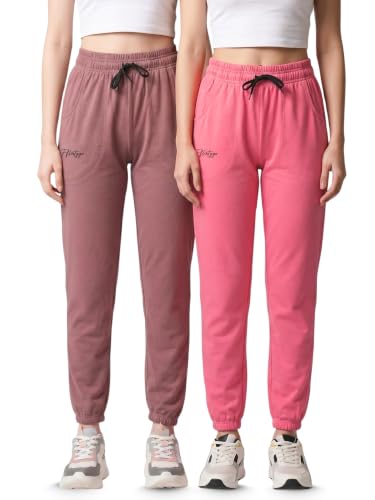 Image of Fflirtygo Cotton Solid Joggers /Track Pant /Solid Pajama /Leggings �100% Export Quality Soft Cotton Night Wear /Pocket Pyjama for Women Combo Pack of 2Pcs, Blue and Grey