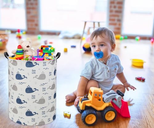 Image of Kids Laundry Basket Baby Hamper Whale Toy Storage Bin for Boys Room Decor for Bedroom Bathroom(Whale)