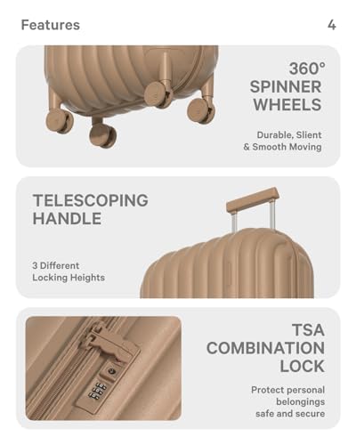 artrips Carry On Luggage with 8 Spinner Wheels,20''Spinner Luggage,PC Lightweight Hardside Luggage with Bread Design,TSA Lock, Brown,Carry On 20-Inch,47L