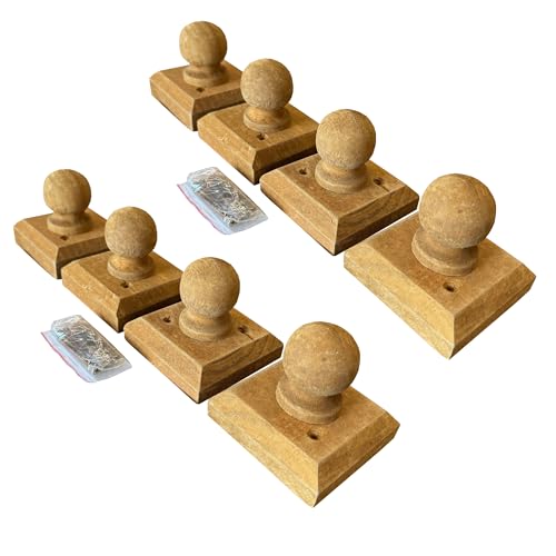 Selections Wooden Garden Fence Post Finial Ball Cap Newel Topper- Pack of 8