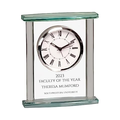 Ravanox Personalized 7" Square Glass Clock Award, Custom Engraved Battery Operated Glass Desk Clock for Employee Appreciation, Recognition, Retirement and More Cover