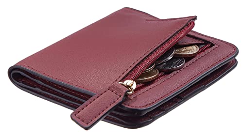 Image of Gostwo Small Wallet for Women, Slim Bifold Credit Card Holder, Compact RFID Blocking Cash Wallet, Billfolds Thin Leather Zipper Pocket, Mini Wallet Gift for Ladies Teen Girls Travel with ID Window