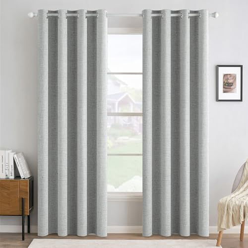 Image of MIULEE 100% Blackout Linen Curtains for Bedroom Thermal Insulated Glacier Gray Grommet Room Darkening Curtains & Drapes for Living Room 52 x 96 Inch (2 Panels)