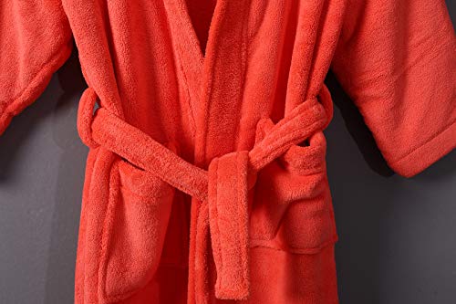 By Lora Free Momogram, Hooded Bathrobe For Boys Girls Teenagers Petites, Medium Size, Coral Color #TOP4