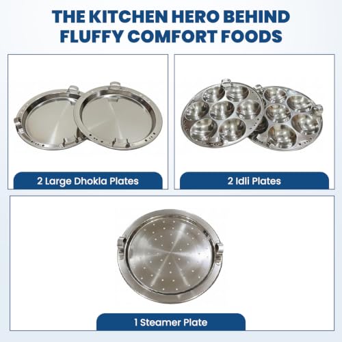 Image of Stainless Steel Idli maker Induction Bas Idli Cooker /Momo Maker /Multi Kadai /Steamer Set|Large Plates 2 Idli|2 Dhokla|1 Steamer|28cm - 4 Ltr, 3.0Kg | 3-Layer Thick Bottom | Gas & Induction Friendly
